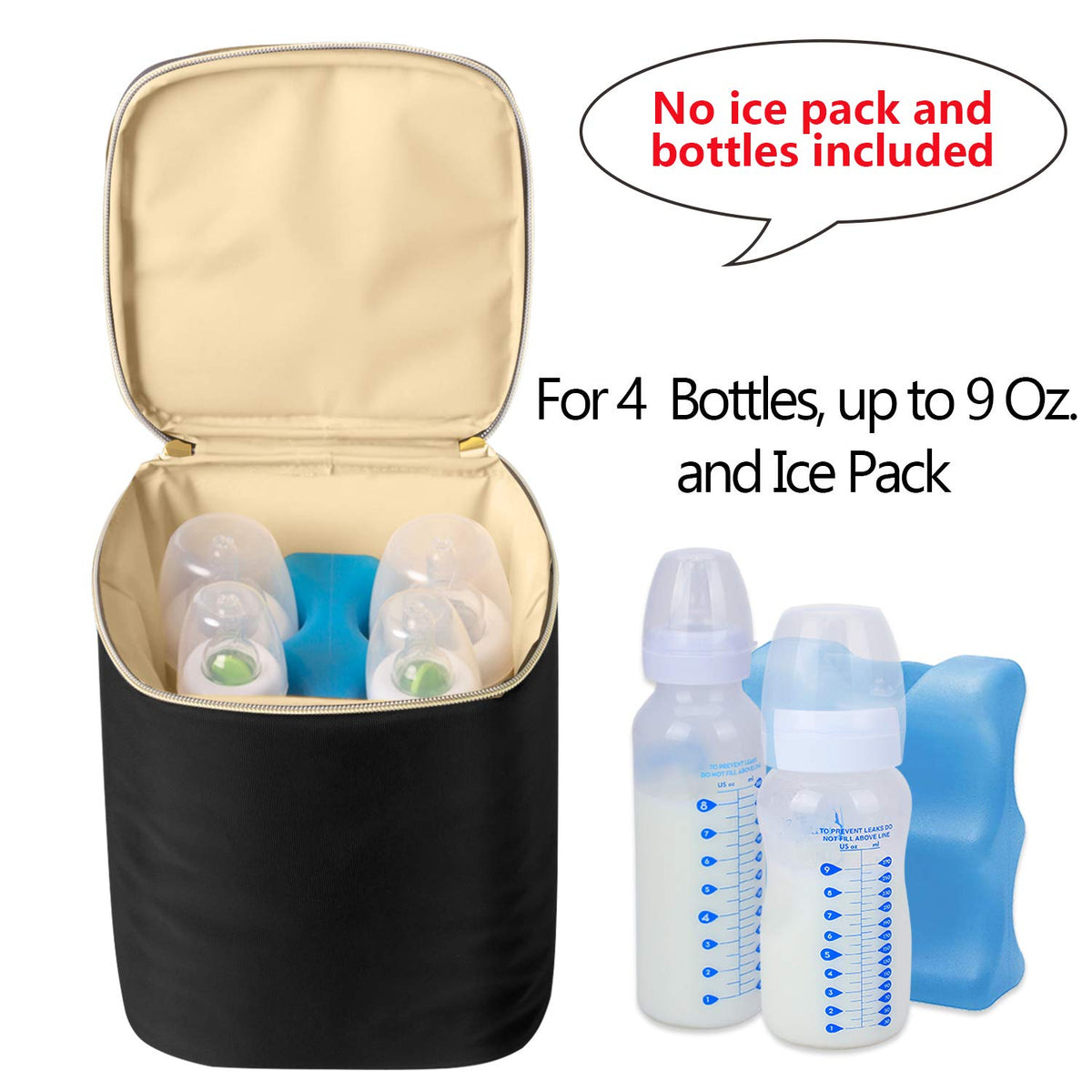 Travel Insulated Breastmilk Cooler Bag for Working Moms, Black
