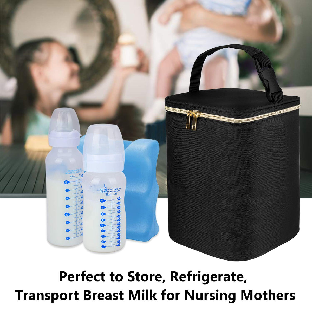 Travel Insulated Breastmilk Cooler Bag for Working Moms, Black