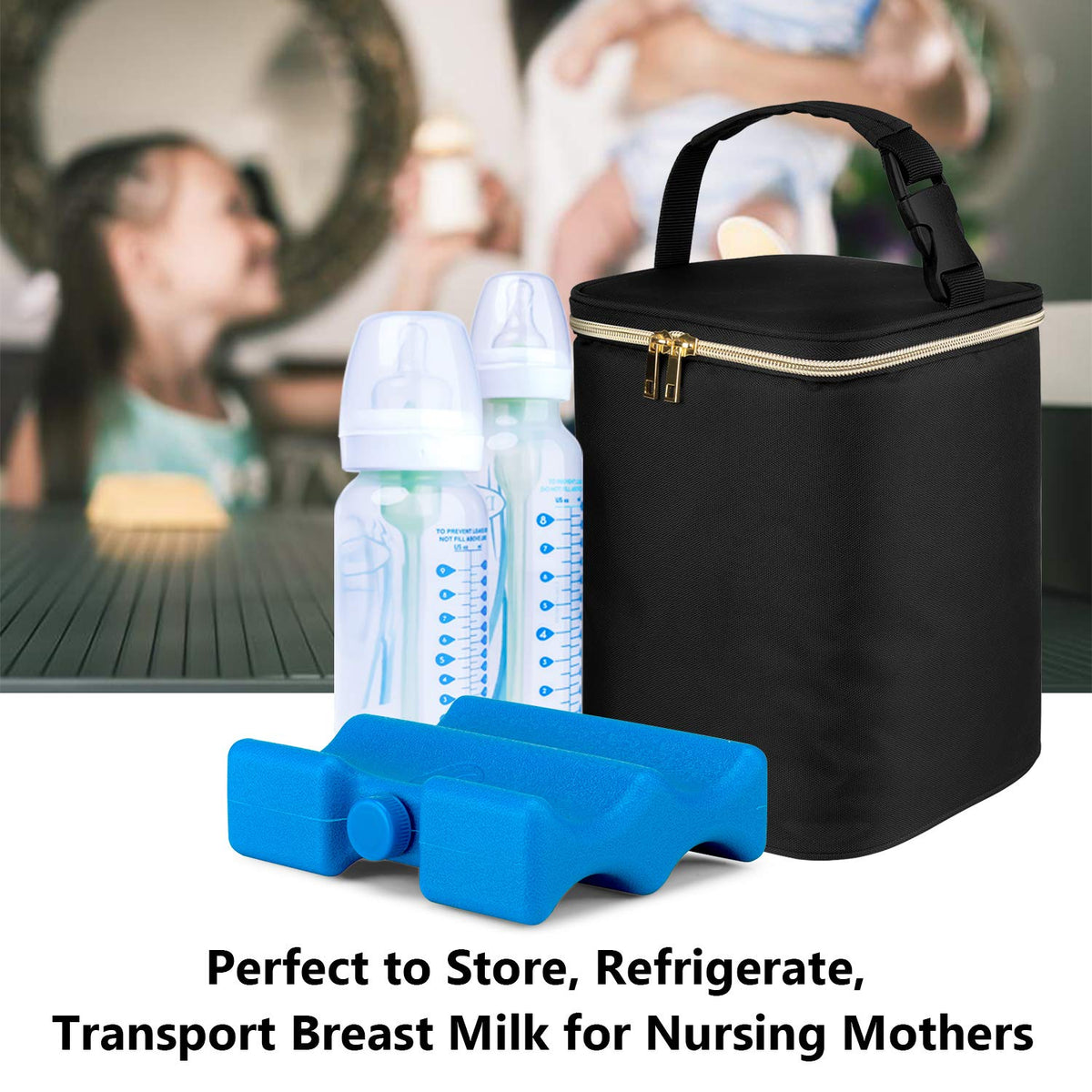 Travel Insulated Breastmilk Cooler Bag for Working Moms, Black