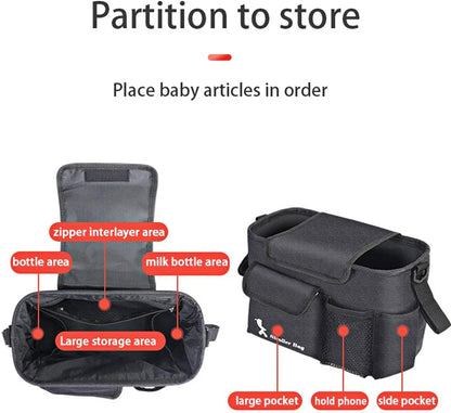 Stroller Bag with Detachable Shoulder Strap Cup Holder Diaper Feeding Bottle Phone Toys Storage Accessory