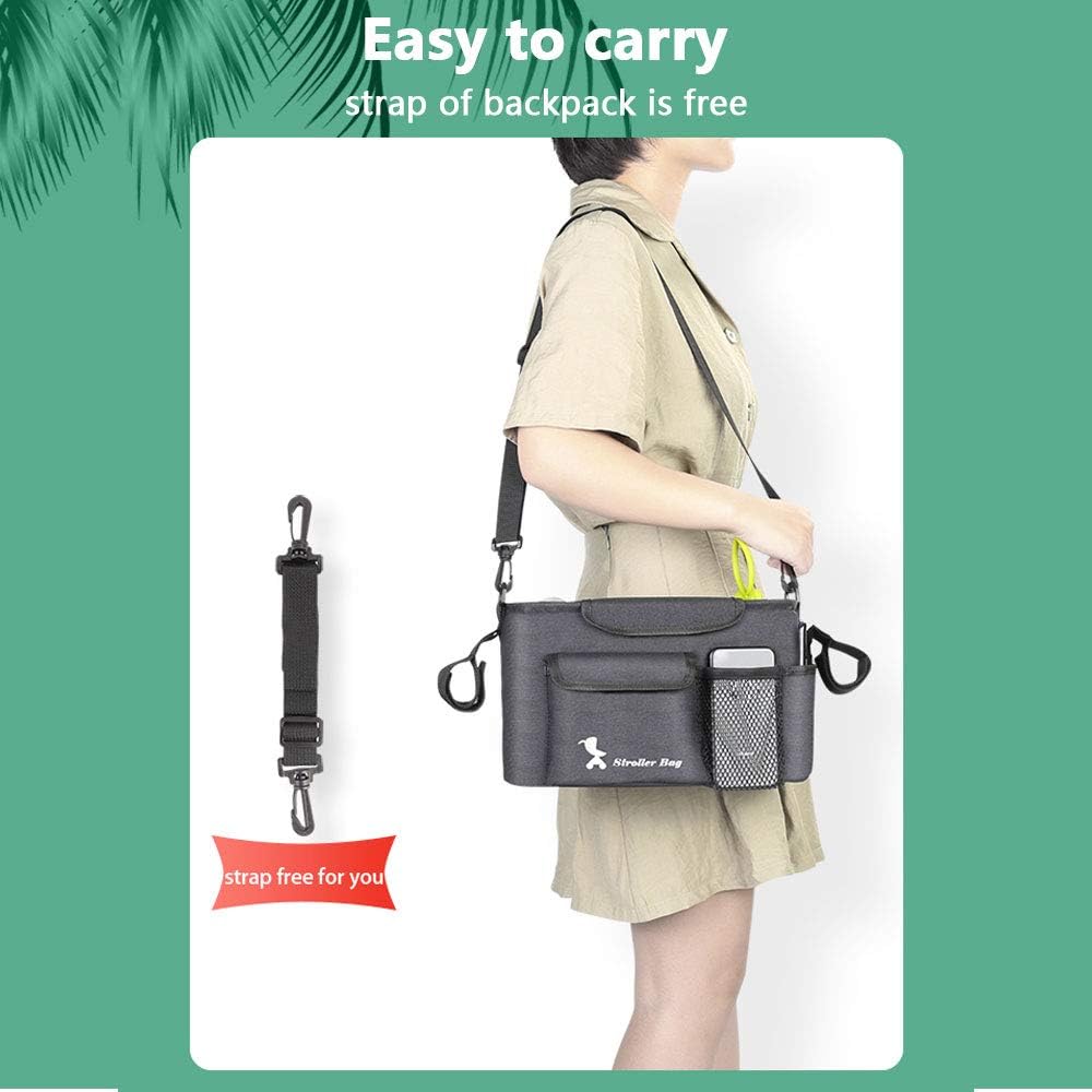 Stroller Bag with Detachable Shoulder Strap Cup Holder Diaper Feeding Bottle Phone Toys Storage Accessory