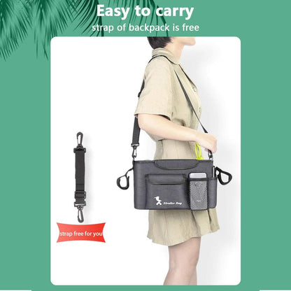 Stroller Bag with Detachable Shoulder Strap Cup Holder Diaper Feeding Bottle Phone Toys Storage Accessory