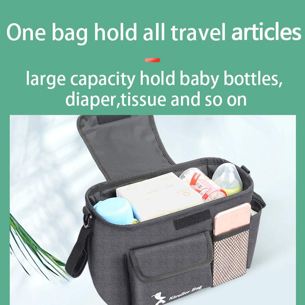 Stroller Bag with Detachable Shoulder Strap Cup Holder Diaper Feeding Bottle Phone Toys Storage Accessory