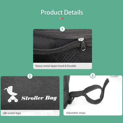 Stroller Bag with Detachable Shoulder Strap Cup Holder Diaper Feeding Bottle Phone Toys Storage Accessory