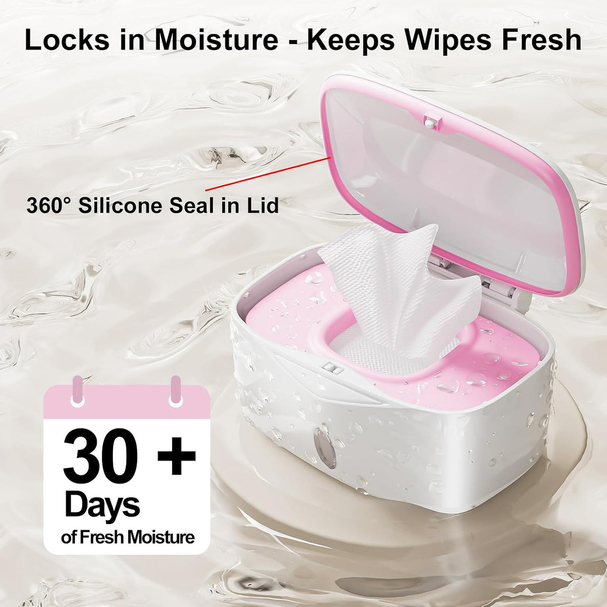 Wipes Dispenser with Weighted Plate, X2 PRO, Perfect Pull Baby Wipe Holder, Refillable Wipe Container, Keeps Wipes Fresh, One-Handed Operation. Non-Slip, Easy Open/Close Wipes Case, Pink