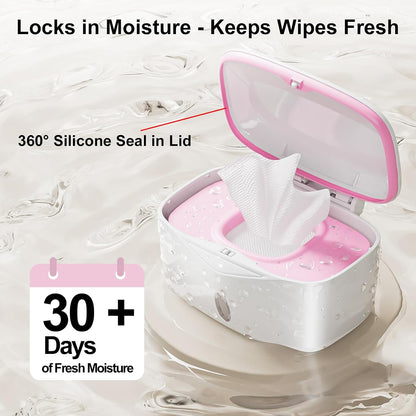 Wipes Dispenser with Weighted Plate, X2 PRO, Perfect Pull Baby Wipe Holder, Refillable Wipe Container, Keeps Wipes Fresh, One-Handed Operation. Non-Slip, Easy Open/Close Wipes Case, Pink