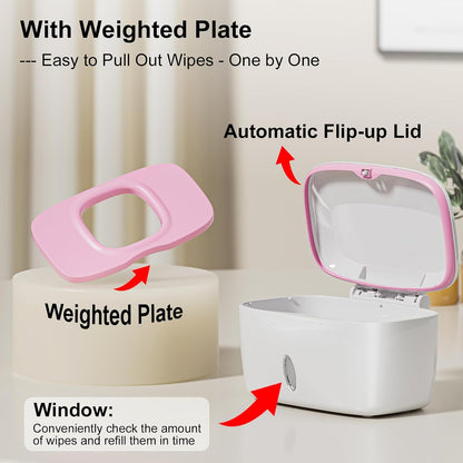 Wipes Dispenser with Weighted Plate, X2 PRO, Perfect Pull Baby Wipe Holder, Refillable Wipe Container, Keeps Wipes Fresh, One-Handed Operation. Non-Slip, Easy Open/Close Wipes Case, Pink