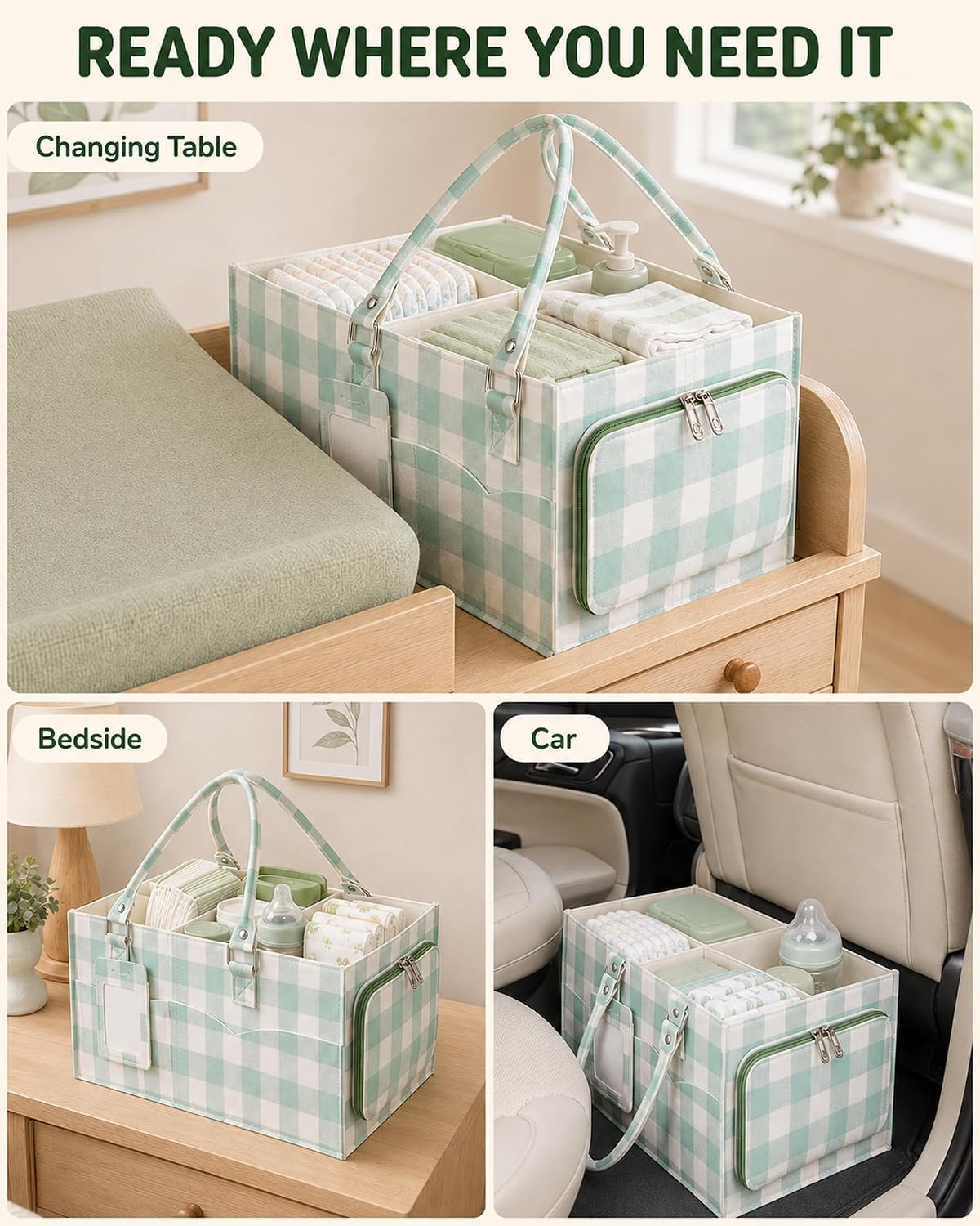 Diaper Caddy Organizer for Baby Essentials Portable, Travel Tote