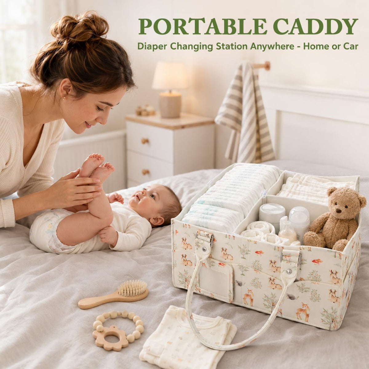 Diaper Caddy Organizer for Baby Essentials Portable, Travel Tote