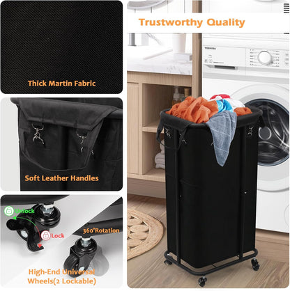 180L Laundry Basket with Wheels, Rolling Laundry Basket with Removable Bag and Metal Frame,Large Tall Laundry Hamper for Bedroom,Laundry Room,Hotel Laundry Organization(Black)