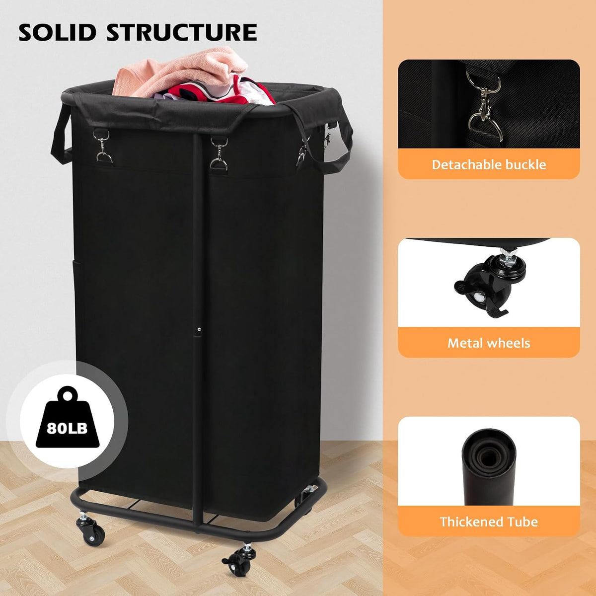 180L Laundry Basket with Wheels, Rolling Laundry Basket with Removable Bag and Metal Frame,Large Tall Laundry Hamper for Bedroom,Laundry Room,Hotel Laundry Organization(Black)