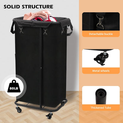 180L Laundry Basket with Wheels, Rolling Laundry Basket with Removable Bag and Metal Frame,Large Tall Laundry Hamper for Bedroom,Laundry Room,Hotel Laundry Organization(Black)