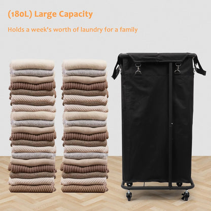 180L Laundry Basket with Wheels, Rolling Laundry Basket with Removable Bag and Metal Frame,Large Tall Laundry Hamper for Bedroom,Laundry Room,Hotel Laundry Organization(Black)