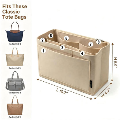 Felt Purse Organizer Insert for Tote Bags, Bag Insert for Handbags fit Neverfull MM, bag charm for tote bags,Compatible with Most Totes & Designer Bags, Medium Beige