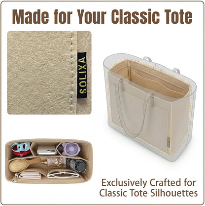 Felt Purse Organizer Insert for Tote Bags, Bag Insert for Handbags fit Neverfull MM, bag charm for tote bags,Compatible with Most Totes & Designer Bags, Medium Beige
