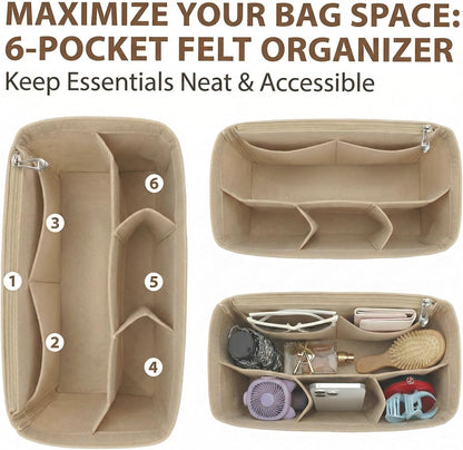 Felt Purse Organizer Insert for Tote Bags, Bag Insert for Handbags fit Neverfull MM, bag charm for tote bags,Compatible with Most Totes & Designer Bags, Medium Beige