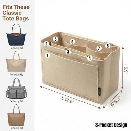 Felt Purse Organizer Insert for Tote Bags, Bag Insert for Handbags fit Neverfull MM, bag charm for tote bags,Compatible with Most Totes & Designer Bags, Medium Beige