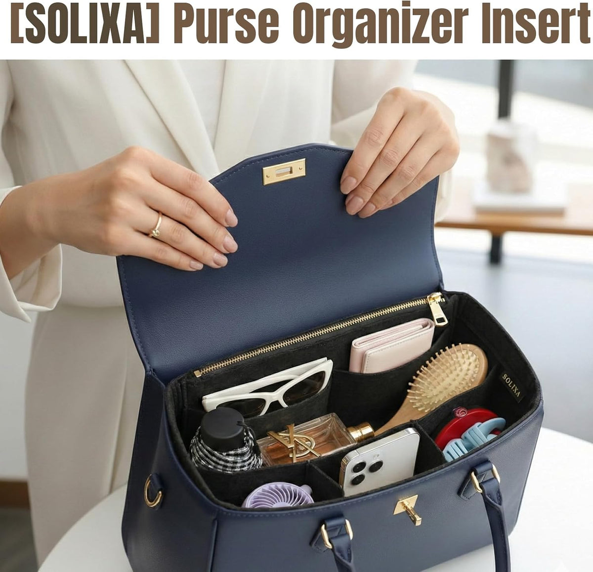 Felt Purse Organizer Insert for Tote Bags, Bag Insert for Handbags fit Neverfull MM, bag charm for tote bags,Compatible with Most Totes & Designer Bags, Medium Beige