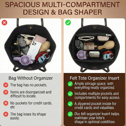 Felt Purse Organizer Insert for Tote Bags, Bag Insert for Handbags fit Neverfull MM, bag charm for tote bags,Compatible with Most Totes & Designer Bags, Medium Beige