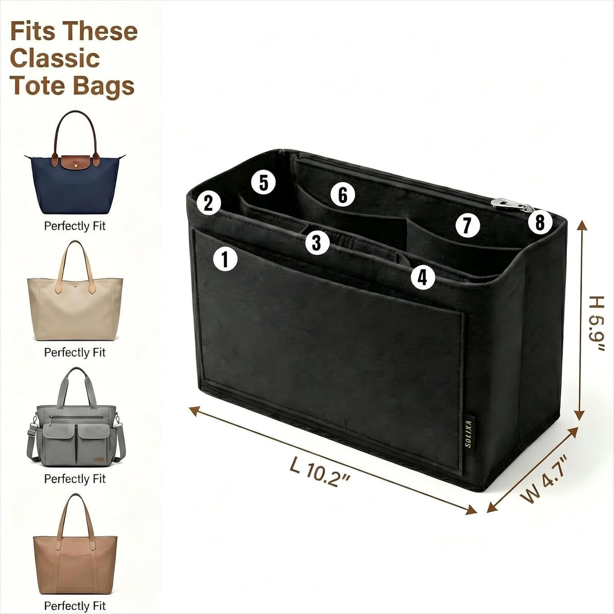 Felt Purse Organizer Insert for Tote Bags, Bag Insert for Handbags fit Neverfull MM, bag charm for tote bags,Compatible with Most Totes & Designer Bags, Medium Beige