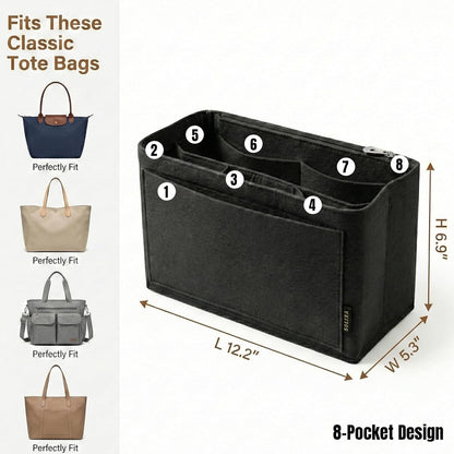 Felt Purse Organizer Insert for Tote Bags, Bag Insert for Handbags fit Neverfull MM, bag charm for tote bags,Compatible with Most Totes & Designer Bags, Medium Beige