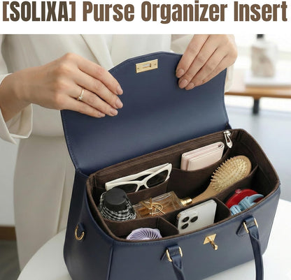 Felt Purse Organizer Insert for Tote Bags, Bag Insert for Handbags fit Neverfull MM, bag charm for tote bags,Compatible with Most Totes & Designer Bags, Medium Beige
