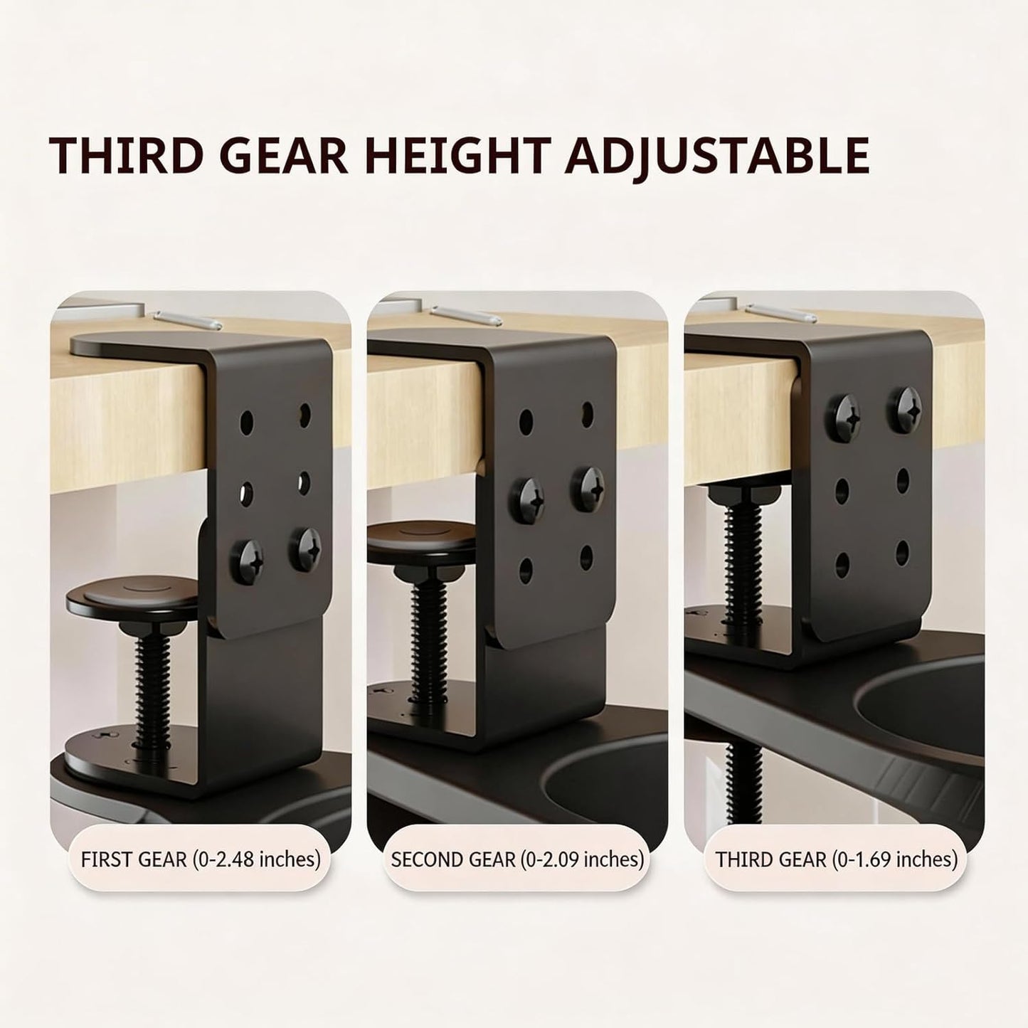 No Drill Desk Cup Holder Clamp, 360° Rotating Anti-Spill Table Cup Holder, Adjustable Clip on Cup Holder for Gaming Desk, Gamer Gift, Drink Holder for Coffee Cup, Office Accessories
