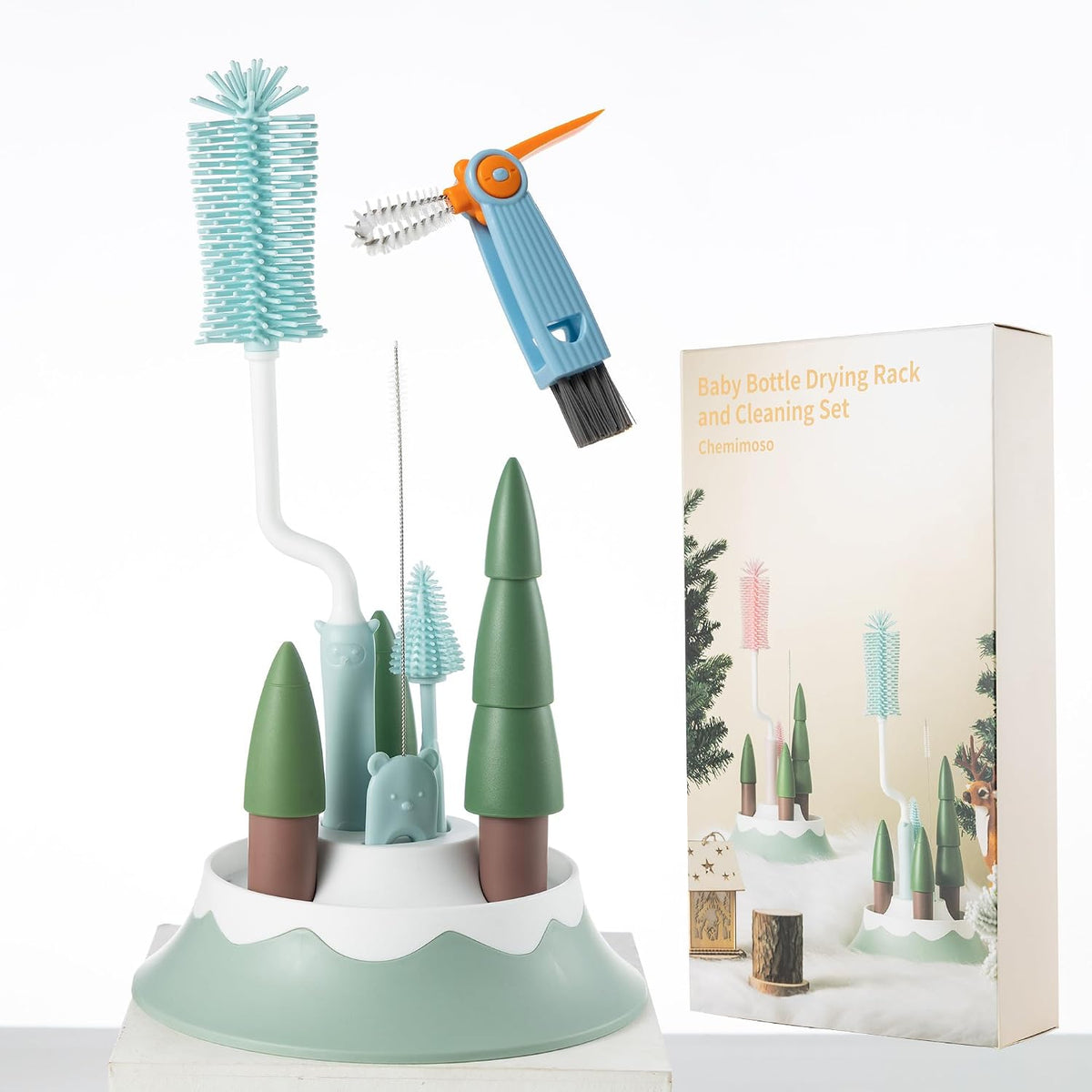 Baby Bottle Drying Rack and Cleaning Set，Xmas Surprise Gift for Newmom