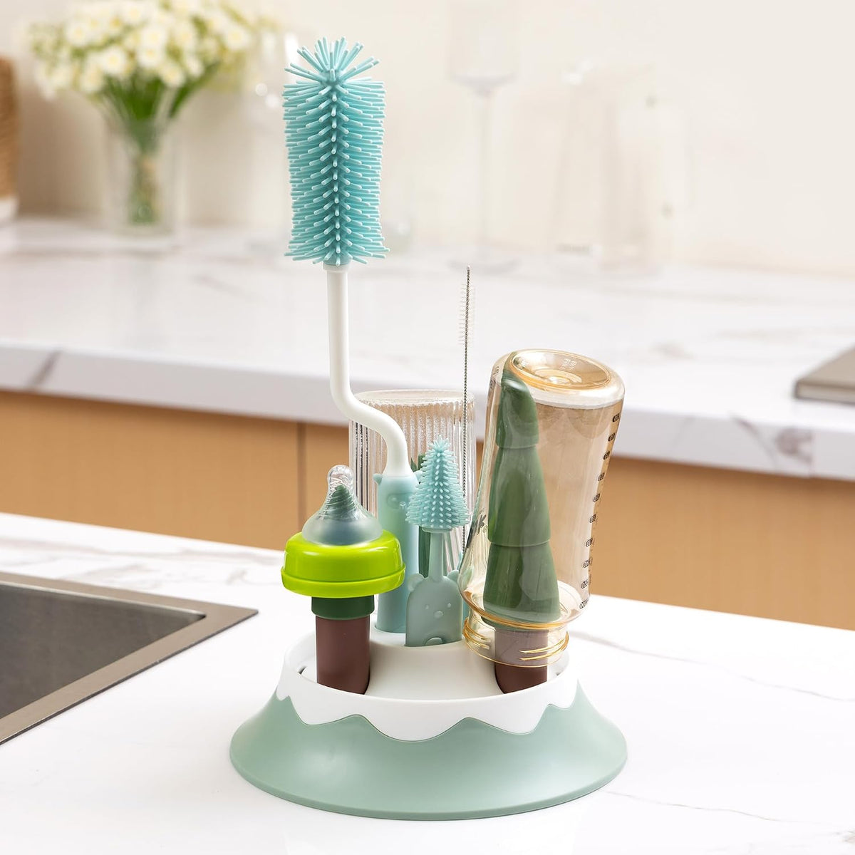 Baby Bottle Drying Rack and Cleaning Set，Xmas Surprise Gift for Newmom
