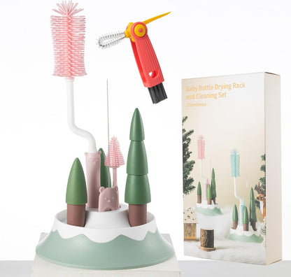 Baby Bottle Drying Rack and Cleaning Set，Xmas Surprise Gift for Newmom