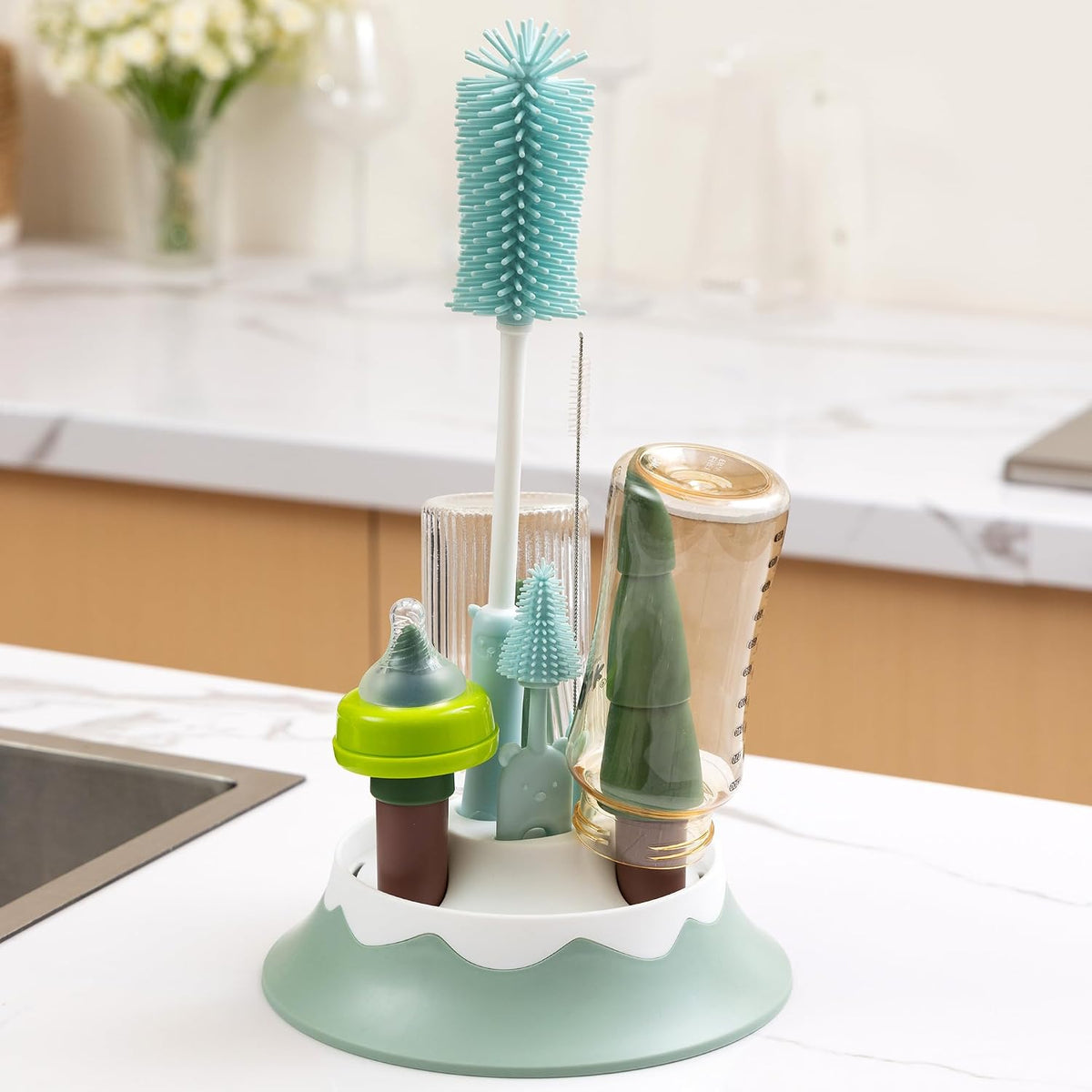 Baby Bottle Drying Rack and Cleaning Set，Xmas Surprise Gift for Newmom