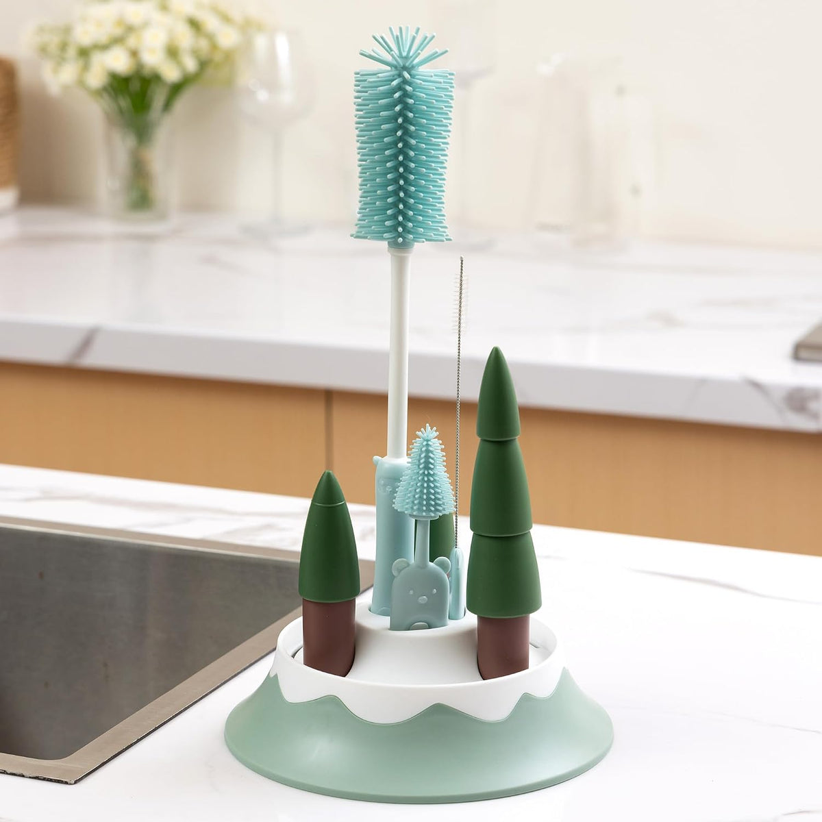 Baby Bottle Drying Rack and Cleaning Set，Xmas Surprise Gift for Newmom