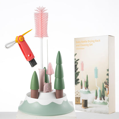 Baby Bottle Drying Rack and Cleaning Set，Xmas Surprise Gift for Newmom