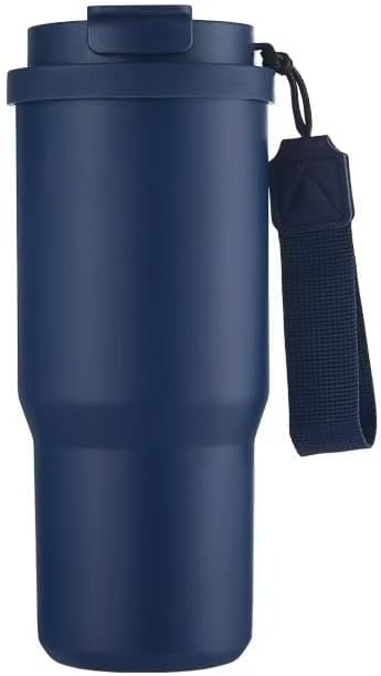25 OZ Tumbler with Lid and Straw, Tumbler with Flip Straw, Stainless Steel Tumbler, Double Wall Vacuum Insulated Tumbler, Travel Coffee Mug with Strip, Insulated Coffee Mug, Navy