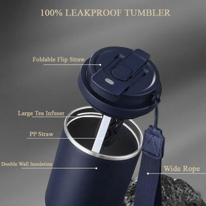 25 OZ Tumbler with Lid and Straw, Tumbler with Flip Straw, Stainless Steel Tumbler, Double Wall Vacuum Insulated Tumbler, Travel Coffee Mug with Strip, Insulated Coffee Mug, Navy