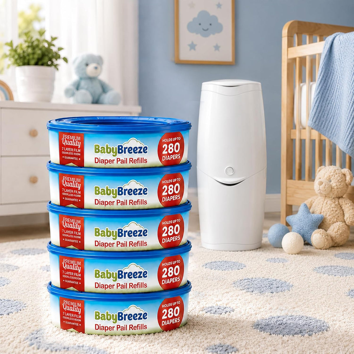 Diaper Pail Refill Bags for Diaper Genie, 5-Pack, 1400 Count