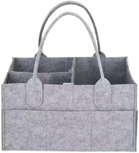 Diaper Caddy Organizer, Reinforced Felt Baby Storage Basket with Removable Dividers, Portable Nursery Organizer for Diapers, Wipes & Baby Essentials (Gray, 38×25×18 cm)