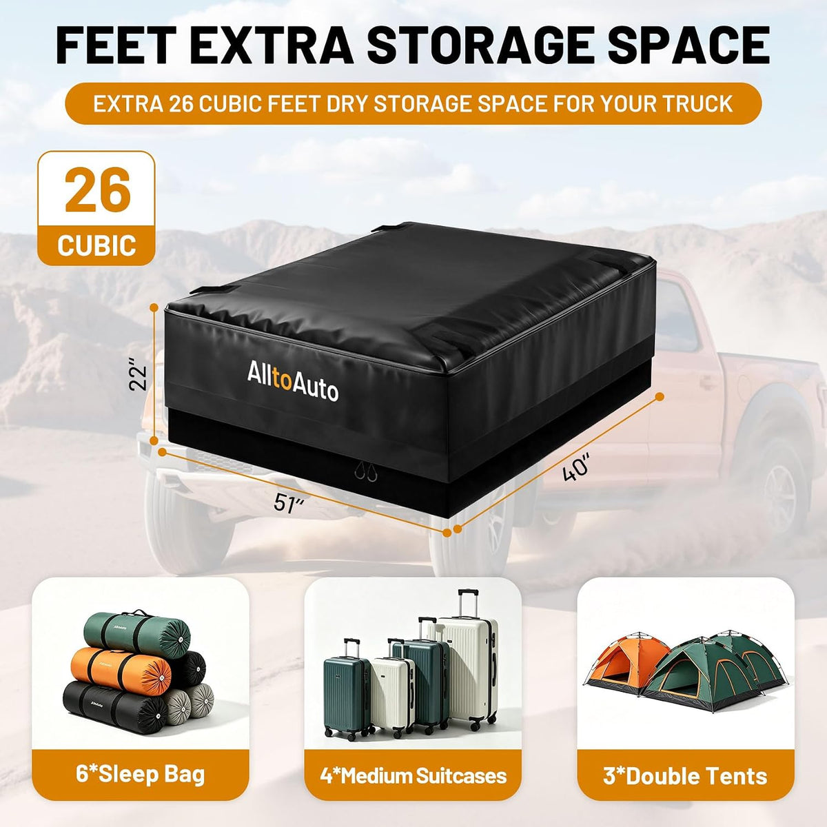 38 Cubic Feet Truck Bed Cargo Bag, Waterproof with Heavy Duty PVC