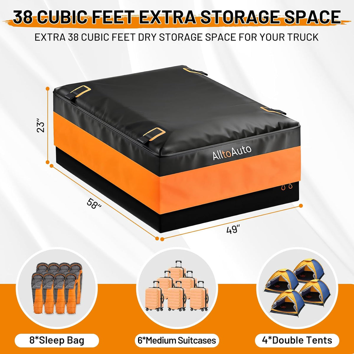 38 Cubic Feet Truck Bed Cargo Bag, Waterproof with Heavy Duty PVC