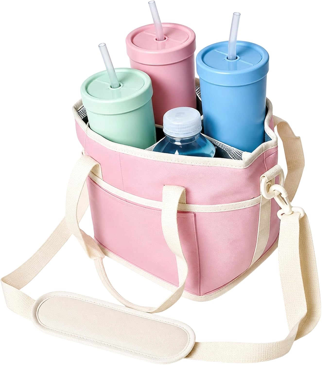 Insulated Drink Carrier Bag, 4 Compartment Insulated Drink Carrier Holder Bag, Water Bottle Holder with Adjustable Strap Tote for Coffee, Travel, Outings