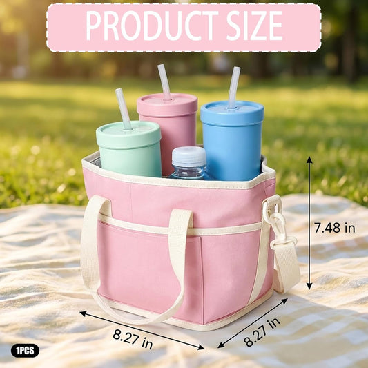 Insulated Drink Carrier Bag, 4 Compartment Insulated Drink Carrier Holder Bag, Water Bottle Holder with Adjustable Strap Tote for Coffee, Travel, Outings