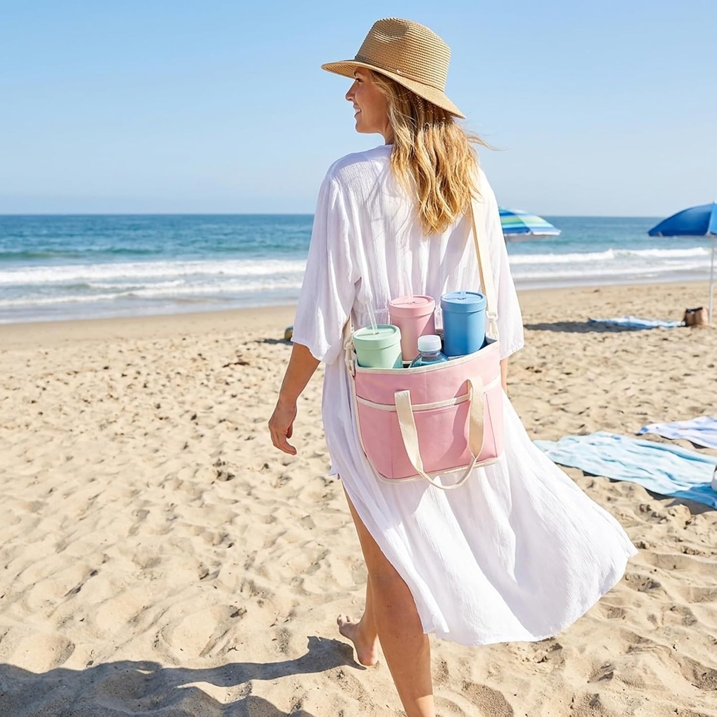 Insulated Drink Carrier Bag, 4 Compartment Insulated Drink Carrier Holder Bag, Water Bottle Holder with Adjustable Strap Tote for Coffee, Travel, Outings