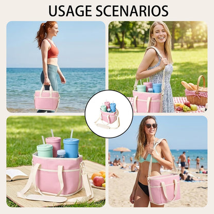 Insulated Drink Carrier Bag, 4 Compartment Insulated Drink Carrier Holder Bag, Water Bottle Holder with Adjustable Strap Tote for Coffee, Travel, Outings