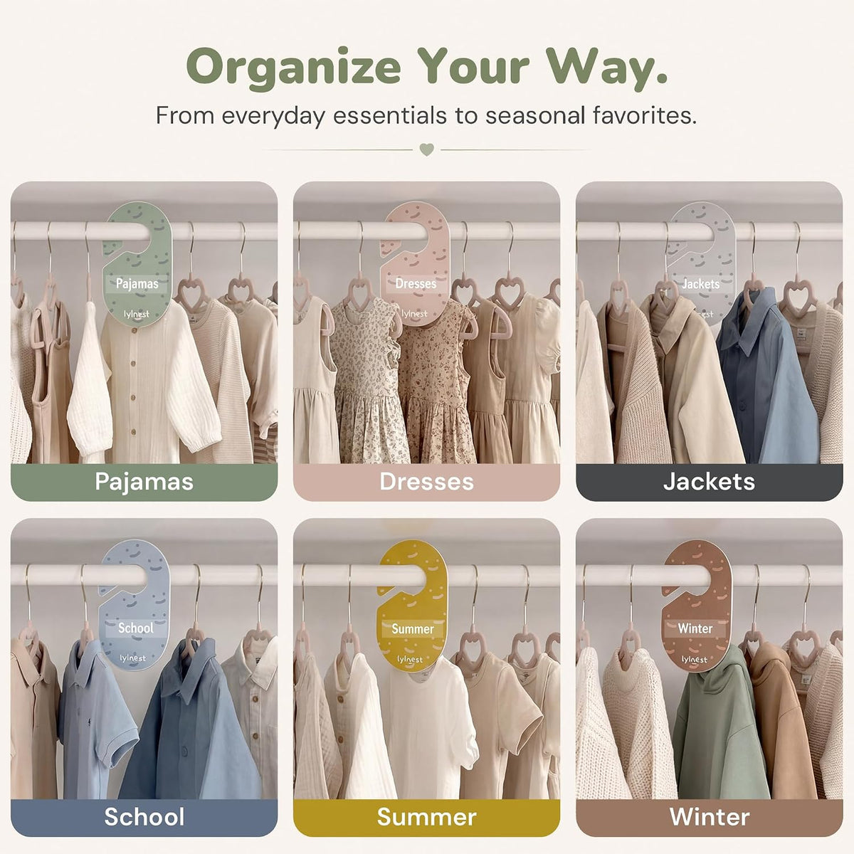Kids Closet Organization – Velvet Hangers & Size Dividers (Neutral, Dividers Only)