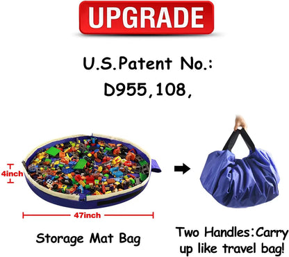 Toy Storage Mat Bag by Drawstring for Lego - Play Mat Bag Toy Storage Container for Kids with Cap can as Gift（ Blue 47inch ）
