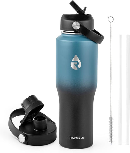 40 oz Insulated Water Bottle with Straw fit in Car Cup Holder | Triple Wall Vacuum Stainless Steel(Cold 48 hrs, Hot 24 hrs), Leakproof & Non-BPA, Hydro Travel Flask with Straw and Spout Lid