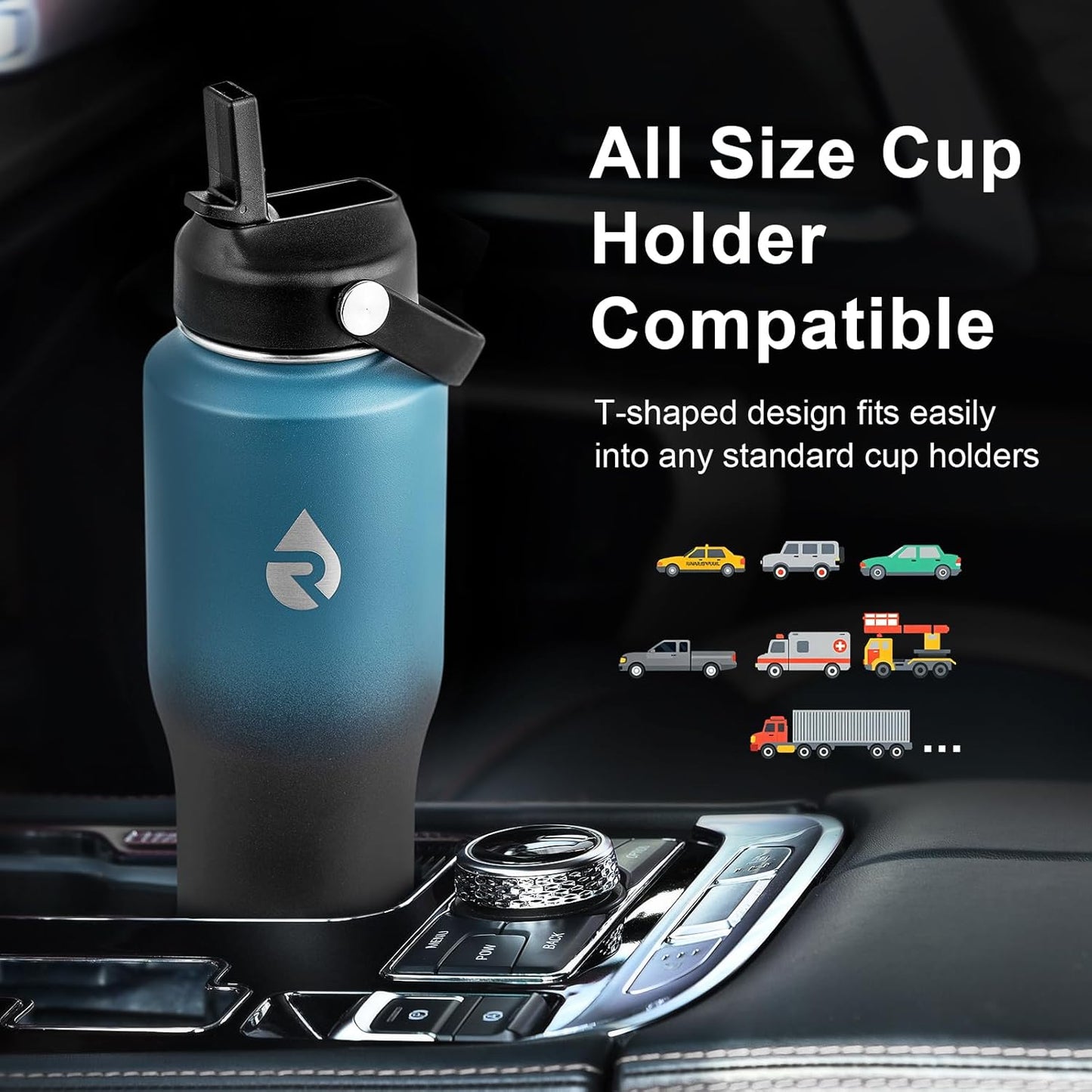 40 oz Insulated Water Bottle with Straw fit in Car Cup Holder | Triple Wall Vacuum Stainless Steel(Cold 48 hrs, Hot 24 hrs), Leakproof & Non-BPA, Hydro Travel Flask with Straw and Spout Lid