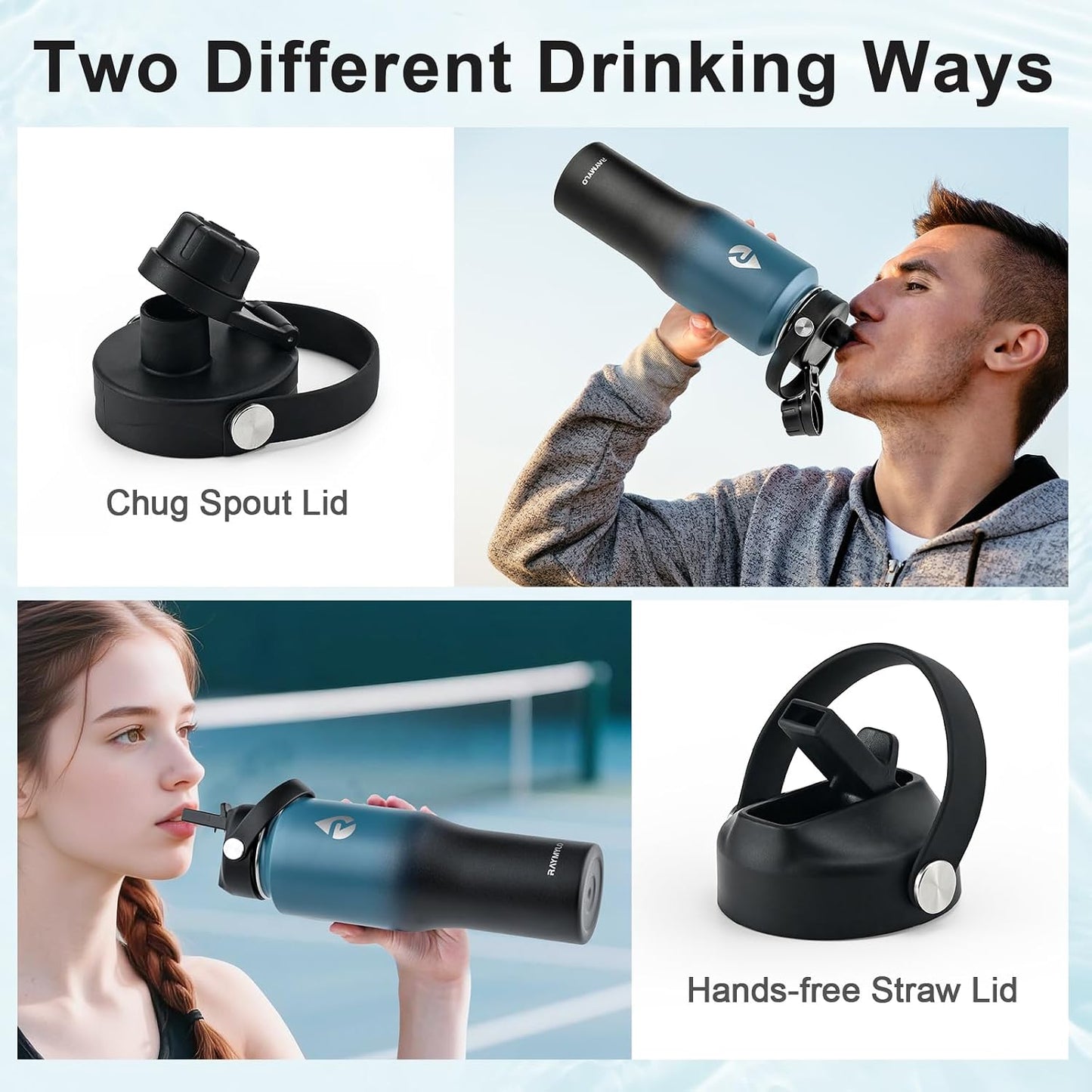 40 oz Insulated Water Bottle with Straw fit in Car Cup Holder | Triple Wall Vacuum Stainless Steel(Cold 48 hrs, Hot 24 hrs), Leakproof & Non-BPA, Hydro Travel Flask with Straw and Spout Lid