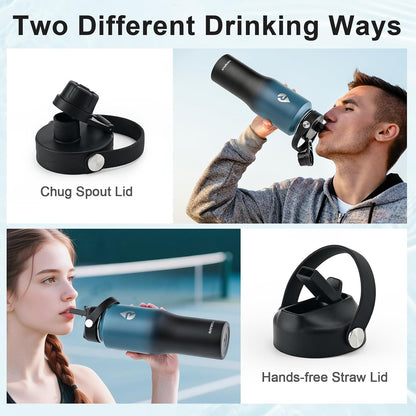 40 oz Insulated Water Bottle with Straw fit in Car Cup Holder | Triple Wall Vacuum Stainless Steel(Cold 48 hrs, Hot 24 hrs), Leakproof & Non-BPA, Hydro Travel Flask with Straw and Spout Lid