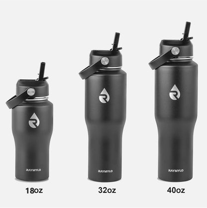 40 oz Insulated Water Bottle with Straw fit in Car Cup Holder | Triple Wall Vacuum Stainless Steel(Cold 48 hrs, Hot 24 hrs), Leakproof & Non-BPA, Hydro Travel Flask with Straw and Spout Lid